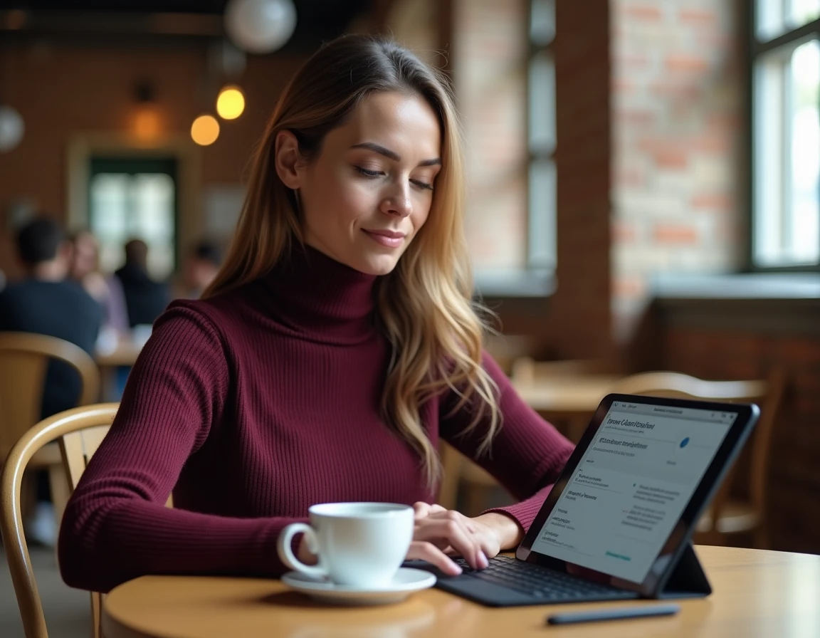 Enseignante consultant l'ENT AMU sur une tablette dans un espace commun universitaire