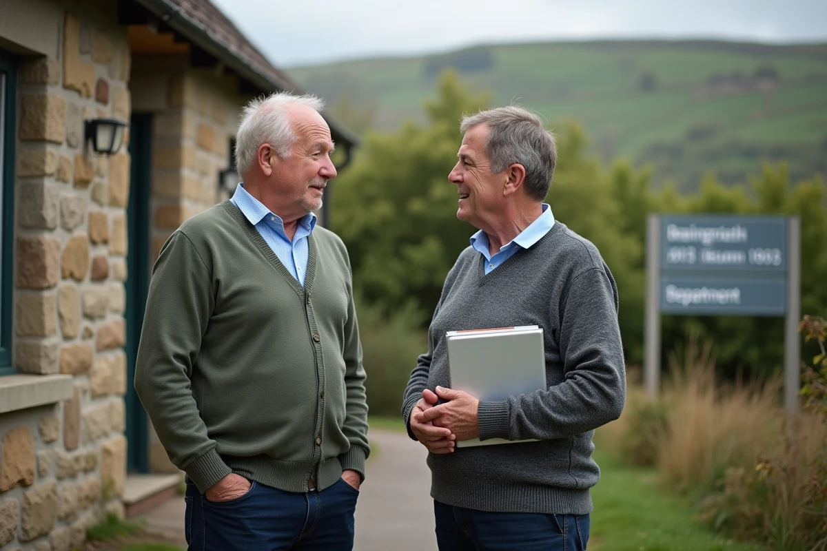 Enseignant rural discutant avec un collègue devant l