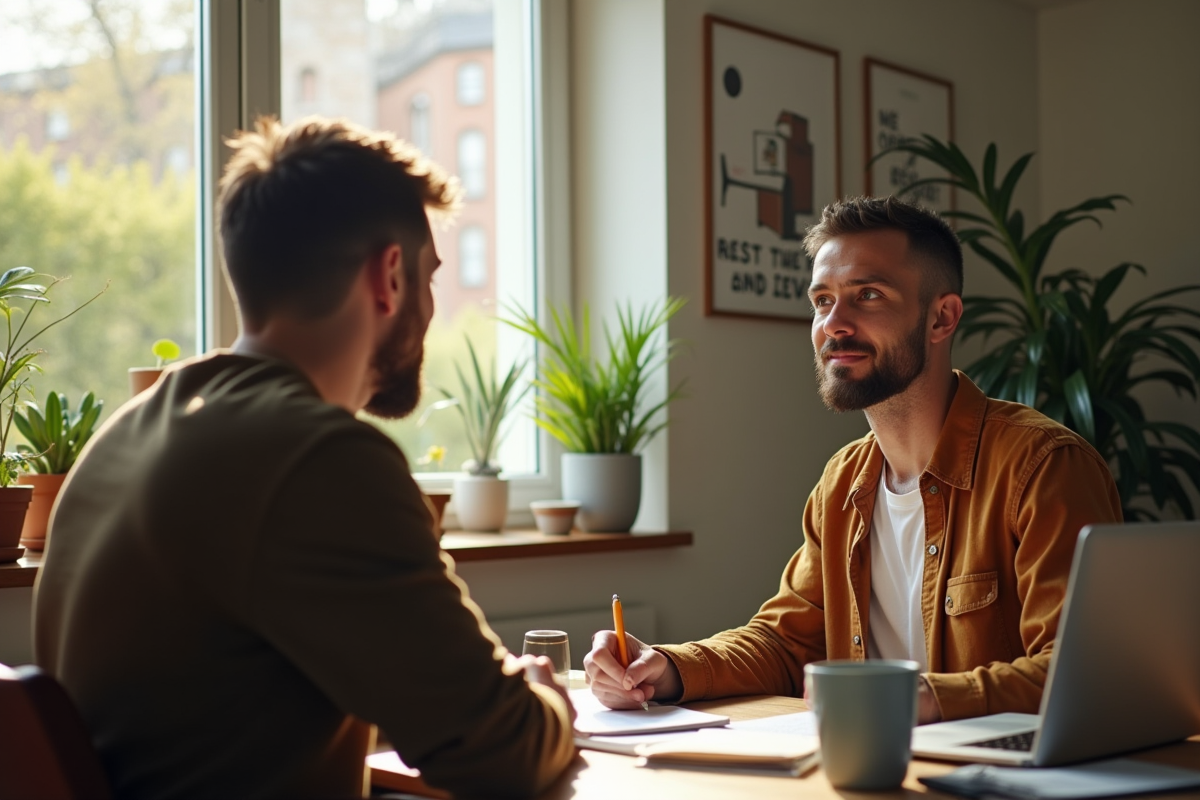 Séance de coaching individuel dans un espace lumineux et cosy