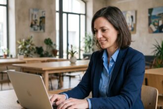 Femme professionnelle dans un coworking à Sète