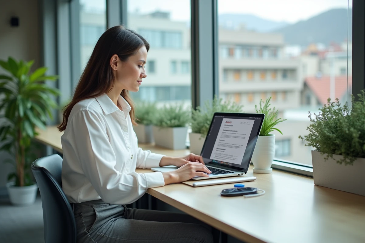 Jeune femme ingénieur suisse tape sur son ordinateur portable