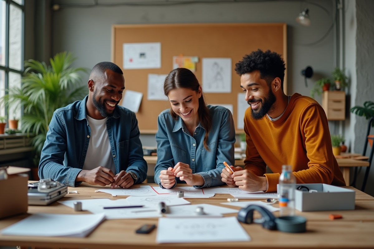 Groupe de jeunes adultes en brainstorming collaboratif