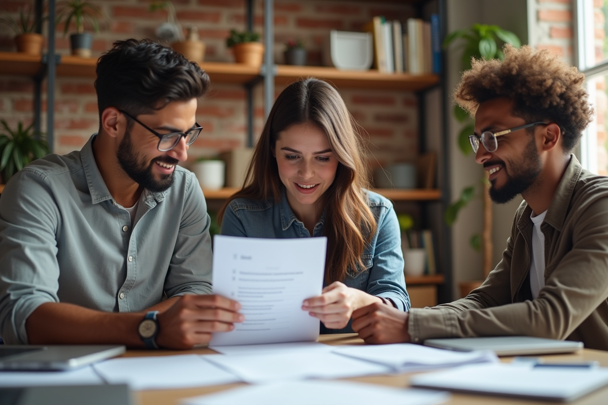 Groupe de jeunes professionnels discutant d une checklist
