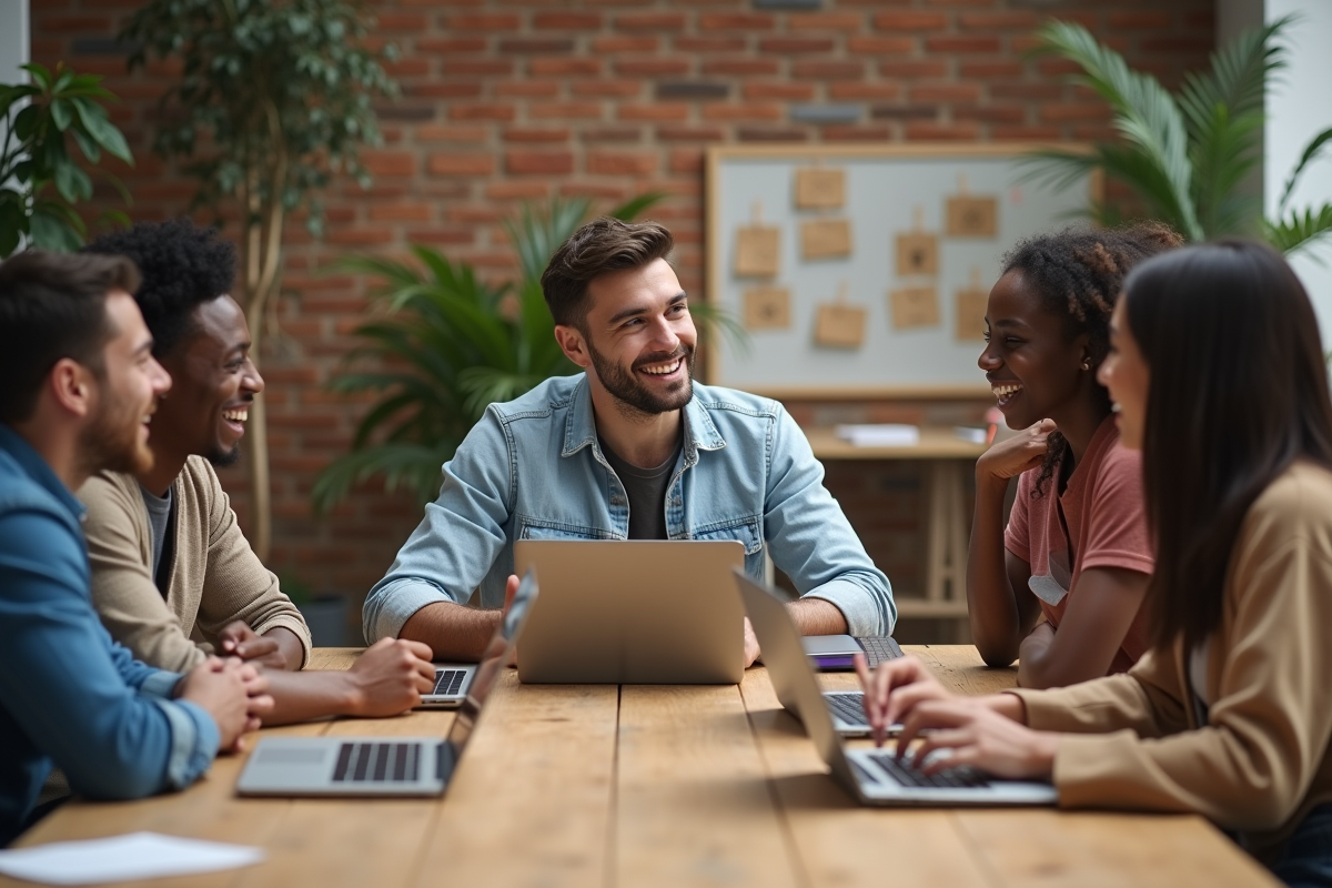 Jeunes entrepreneurs discutant autour d