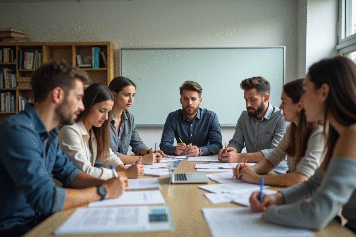 Groupe d'étudiants en classe collaborative pour l'article