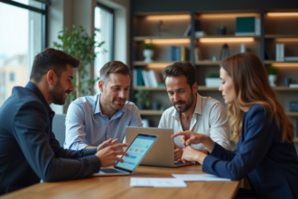 Groupe de professionnels collaborant autour d'une table moderne