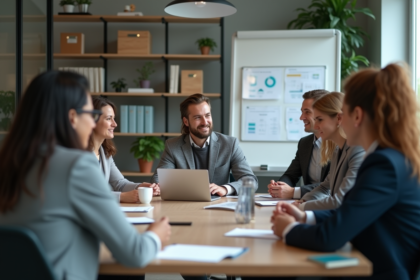 Groupe diversifié en formation dans un bureau moderne
