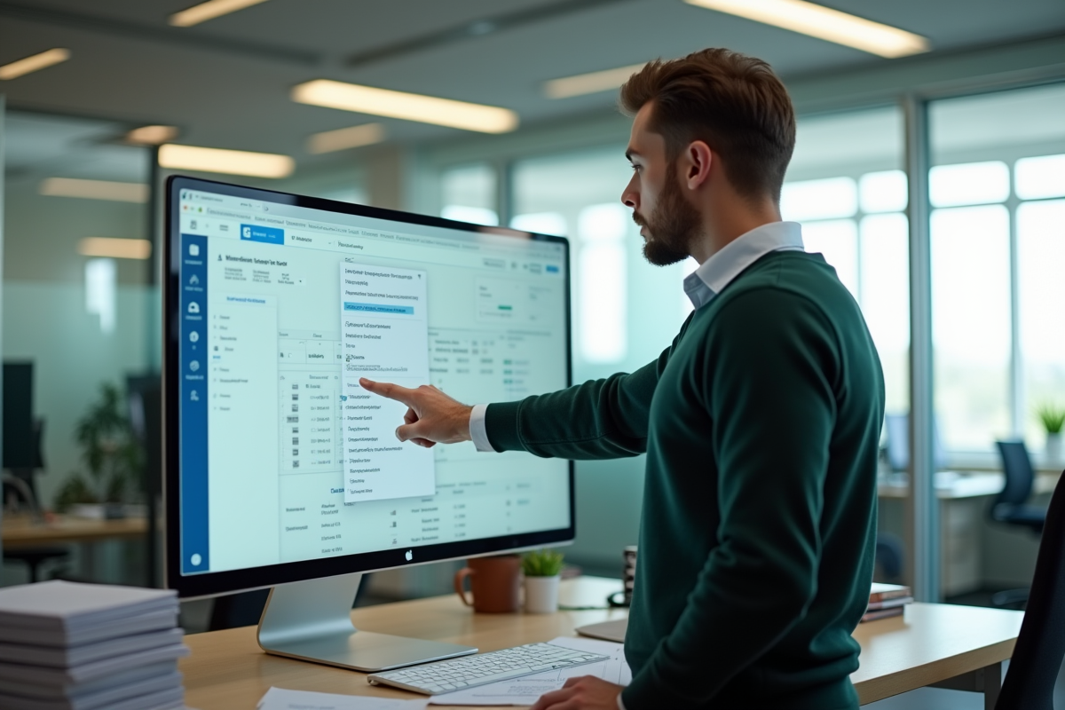 Homme montrant étape par étape la interface Isacompta