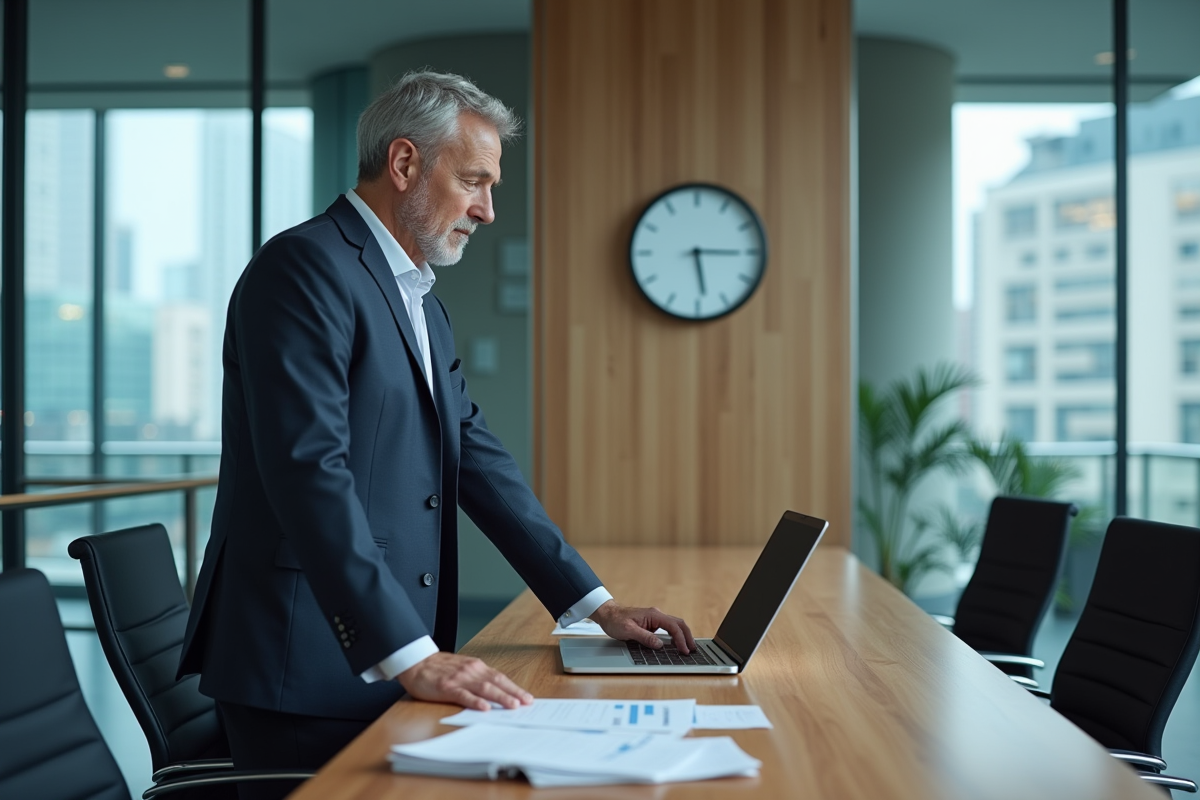 Homme d affaires vérifiant l horloge lors d une formation