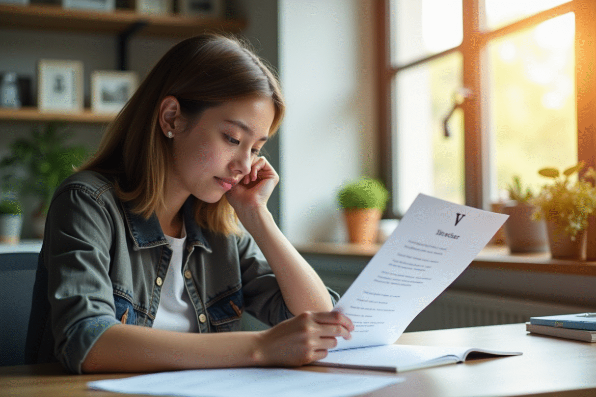 Jeune adulte réfléchissant à des options de carrière avec la lettre V