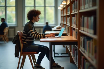 Jeune femme étudiante à la bibliothèque de Nanterre