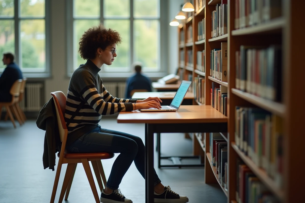 Jeune femme étudiante à la bibliothèque de Nanterre
