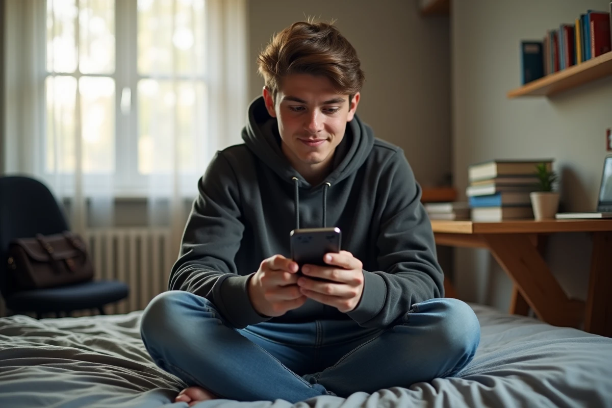 Lycéen consultant une erreur d'authentification de la messagerie académique Orléans-Tours sur son smartphone dans sa chambre