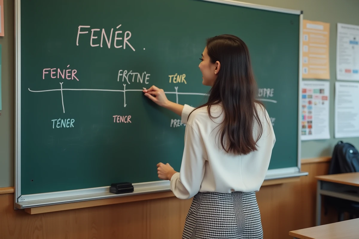 Jeune femme expliquant la conjugaison des verbes