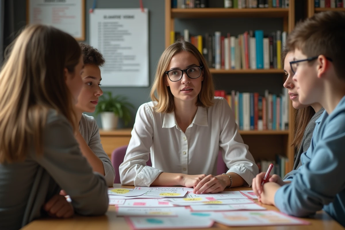Professeure de français enseignant à un groupe d