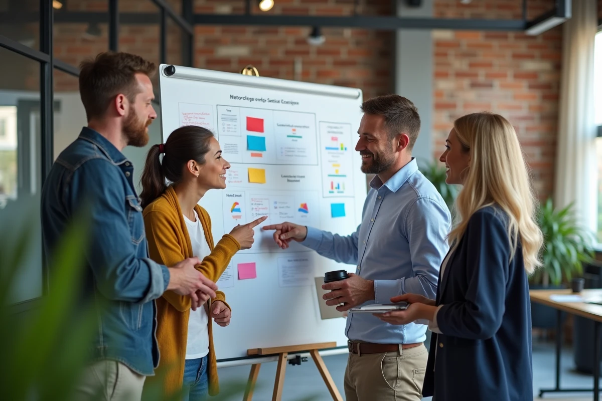 Groupe de collègues discutant autour d