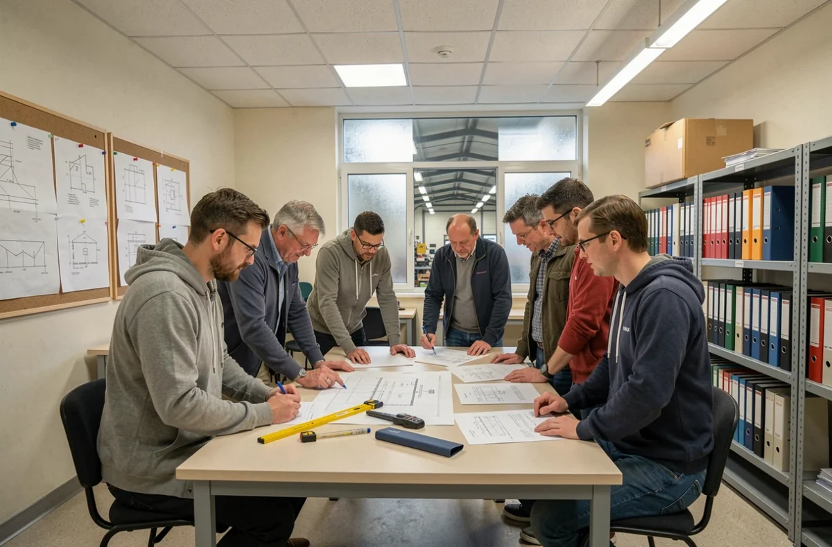 Groupe d'apprenants de l'UFA Risle-Seine collaborant autour d'une table sur un projet de formation professionnelle